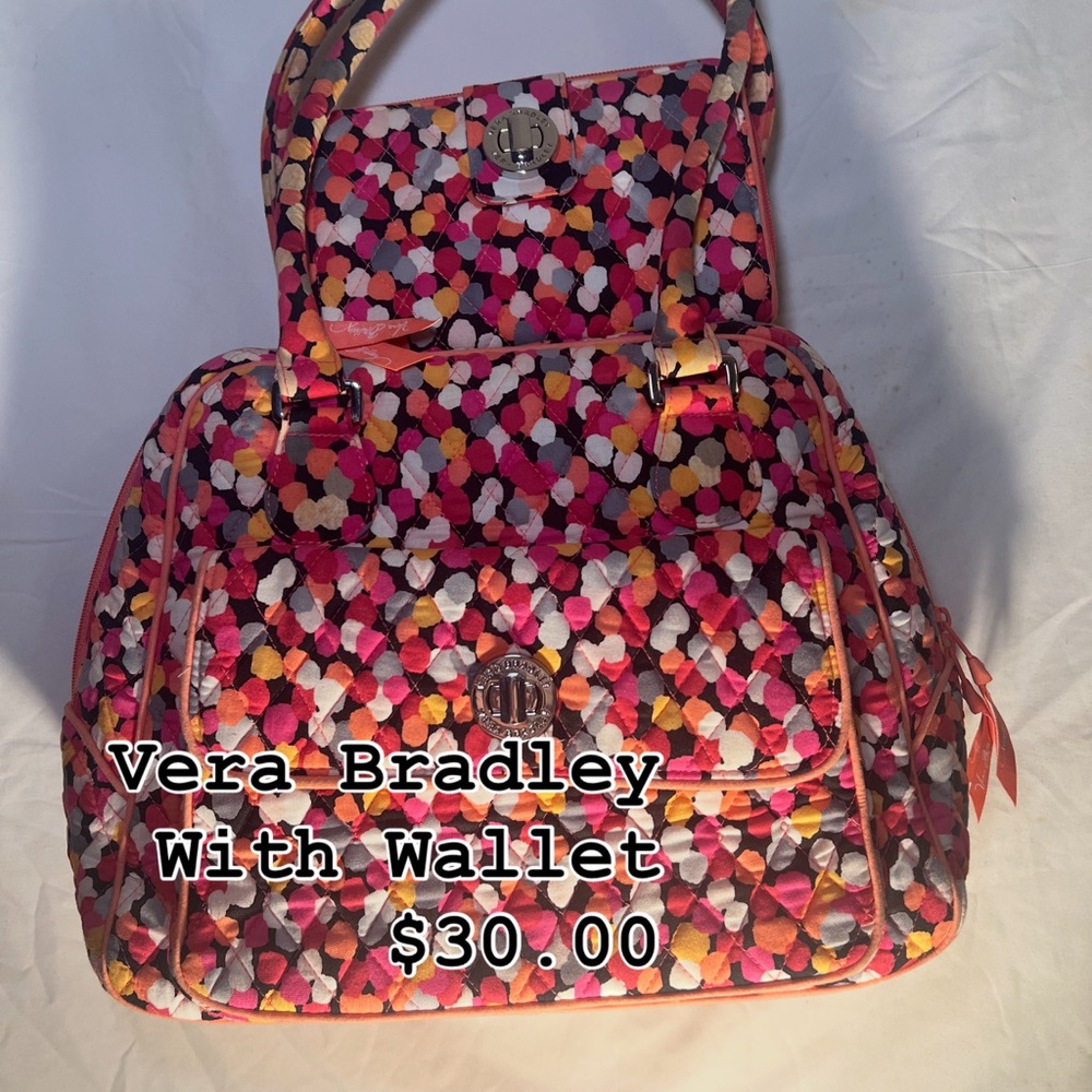 Vera Bradley Pink and Orange Patterned Backpack with Wallet